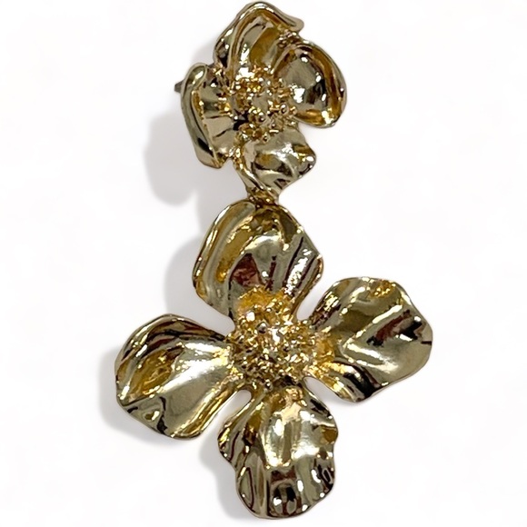 ❤️ Gold Double Flower Chandelier Earrings - Picture 3 of 6